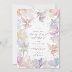 Invitation Fée Arc-en-Ciel Fille 1er Anniversaire
