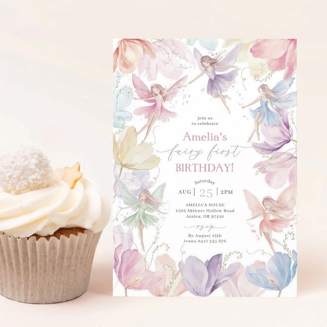 Invitation Fée Arc-en-Ciel Fille 1er Anniversaire (Créateur téléchargé)