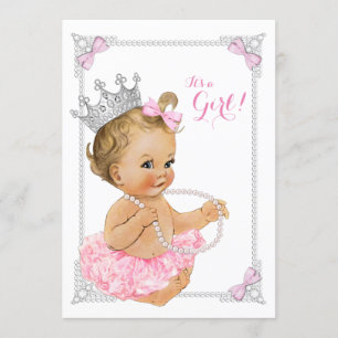 Invitation Fée Ballerine Rose Tutu Nœud Perle Baby Shower