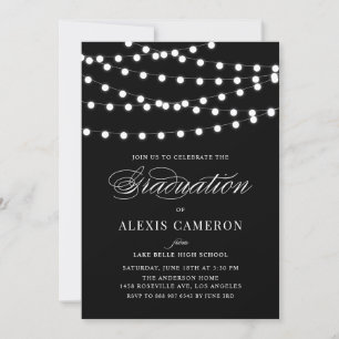 Invitation Fée blanche Lumières Black Graduation Party