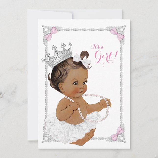 Invitation Fée Blanche Tutu Rose Perle Ethnique Baby Shower (Devant)