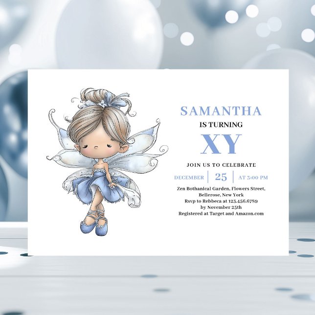 Invitation Fée Bleue Capricieuse 1er Anniversaire Pastel (little girl birthday fairy invitation,
whimsical funny colorful playful,
blue fairy toddler digital )