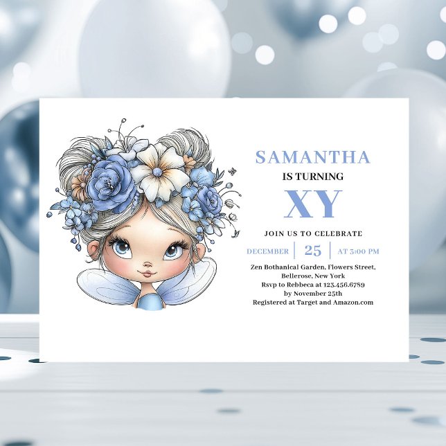 Invitation Fée bleue enchantée fille 2e anniversaire magie  (Enchanted Blue Fairy Girl 2nd Birthday Magic invitation)
