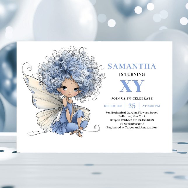Invitation Fée bleue radieuse fille 1er anniversaire invitati (Radiant Blue Fairy Girl 1st Birthday Magic invitation)