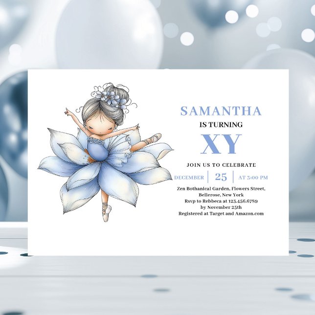 Invitation Fée bleue ravissante 2e anniversaire magique  (Delightful Blue Fairy Girl 2nd Birthday Magic invitation)
