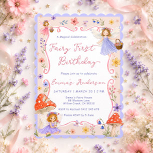 Invitation Fée Capricieuse 1er Anniversaire Filles Florales