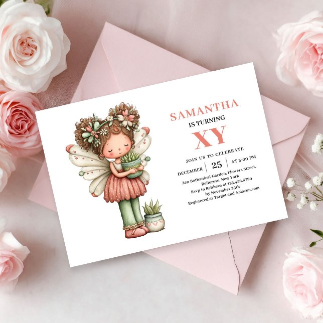Invitation Fée Capricieuse 2ème Anniversaire Magie Rose (Whimsical Fairy Girl 2nd Birthday Pink Magic invitation)