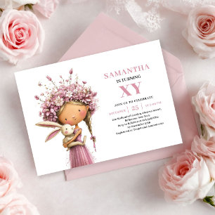Invitation Fée Capricieuse Fille 4ème Anniversaire Floral ros