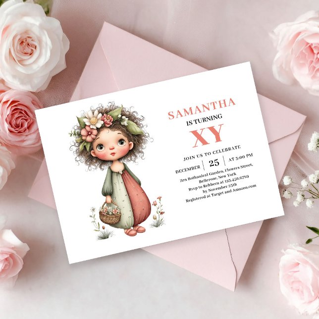 Invitation Fée Capricieuse Fille Anniversaire Rose Poudré Inv (Whimsy Fairy Girl Birthday Blush Pink Magic invitation)