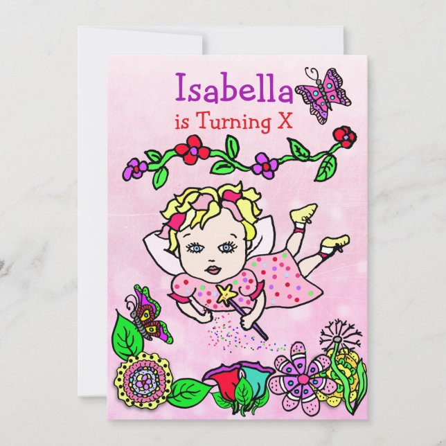 Invitation Fée caucasienne aux cheveux blonds Anniversaire (Devant)