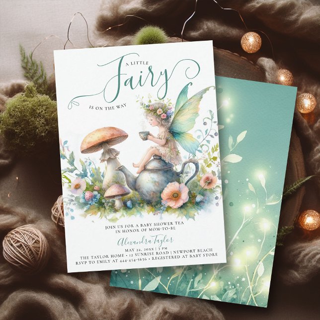 Invitation Fée Champignons Fleurs Fleurs sauvages Baby Tea Gi (little fairy garden tea party girl baby shower invitation magical mushroom village forest cute art)