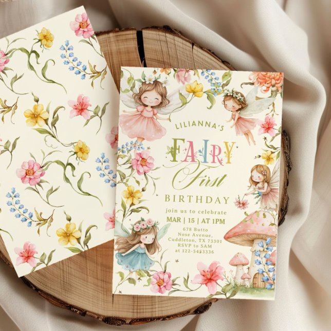 Invitation Fée Colorée Premier Anniversaire Jardin Enchanté (Créateur téléchargé)