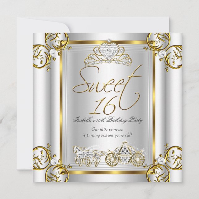 Invitation Fée Conte de Fées 16 ans Anniversaire Or Argent 2 (Devant)