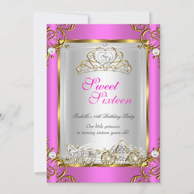 Invitation Fée Conte de Fées 16 ans Anniversaire Rose Chaud O (Devant)