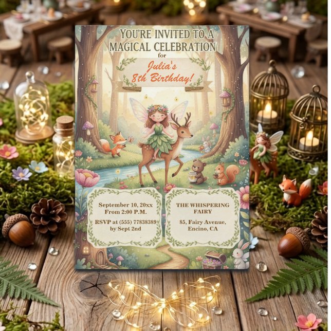 Invitation Fée Dame de la Forêt Fantaisie Anniversaire 8 ans (Créateur téléchargé)