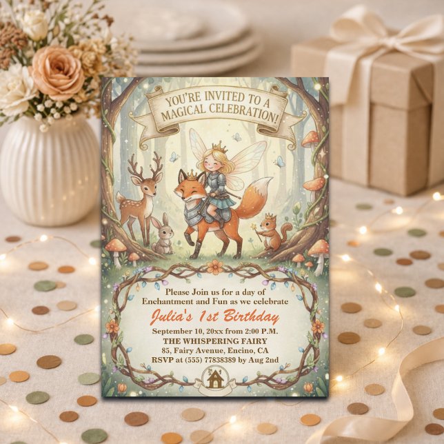 Invitation Fée Dame Forêt Fantaisiste Fête d'anniversaire 1èr (Créateur téléchargé)