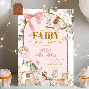 Invitation fée d'anniversaire de thé dans les bois au printem
