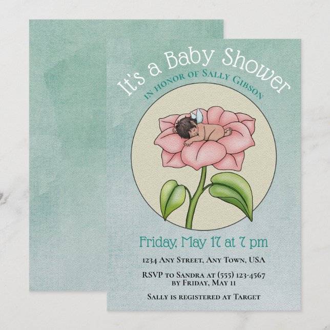 Invitation Fée de bébé ethnique dans Baby shower de fleurs In (Devant / Derrière)