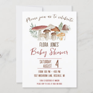 Invitation Fée de bois, Baby shower à thème de champignons