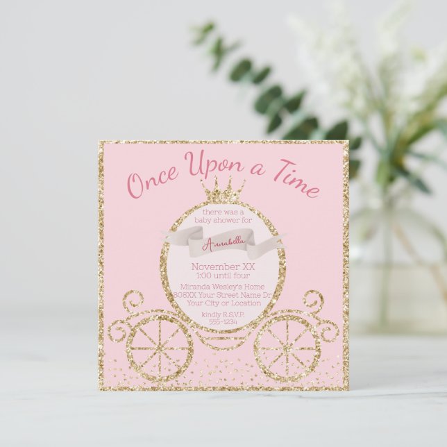 Invitation Fée de conte de fées Baby Shower Carrosse Pailleté (Debout devant)