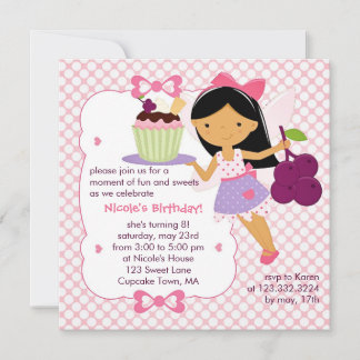 Invitation Fée de Cupcake Fairy Purple and Pink Girl Birthday