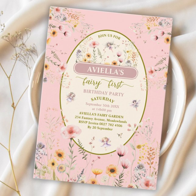 Invitation Fée de fleur sauvage de fantaisie première invitat (Créateur téléchargé)