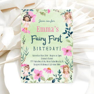 Invitation Fée de forêt enchantée premier anniversaire