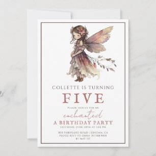 Invitation Fée de la fille 5e fête d'anniversaire
