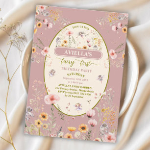 Invitation Fée de la fleur sauvage de fantaisie première invi