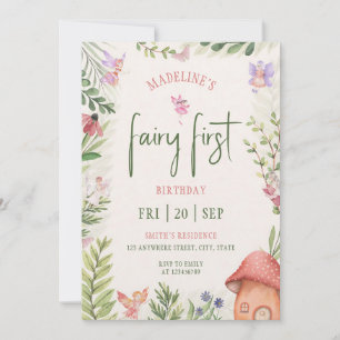 Invitation Fée de la forêt aquarelle 1er anniversaire fille