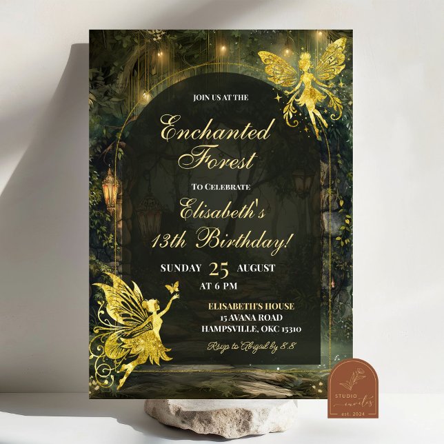 Invitation Fée de la forêt enchantée d'or pour fille d'annive (Créateur téléchargé)