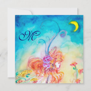 Invitation FÉE DES FLEURS ALTHÉA Monogramme Rose Bleu Étincel