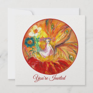 Invitation FÉE DES FLEURS Rouge Jaune Blanc Fantaisie Fête d'