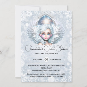 Invitation Fée des neiges princesse hiver flocon de neige pix