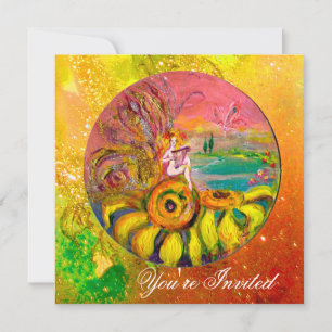 Invitation FÉE DES TOURNE-SOLEIL jaune orange rose scintillem