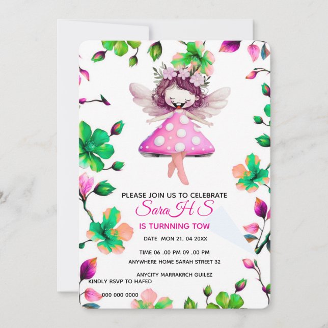 Invitation Fée Editable Anniversaire Invitation, Fée Annivers (Devant)