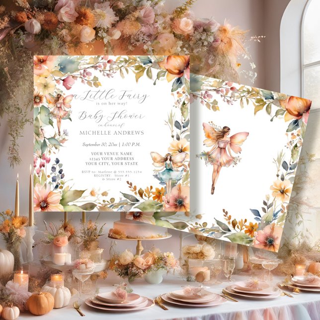 Invitation Fée enchantée Chute Florale Faisée Faisée Fille bé (Créateur téléchargé)