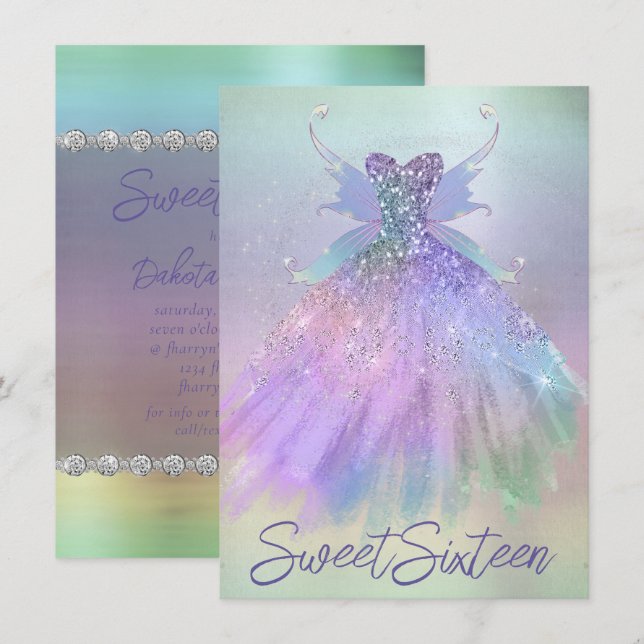 Invitation Fée Ethereal | Rainbow Ombre Pastel Sheen (Devant / Derrière)