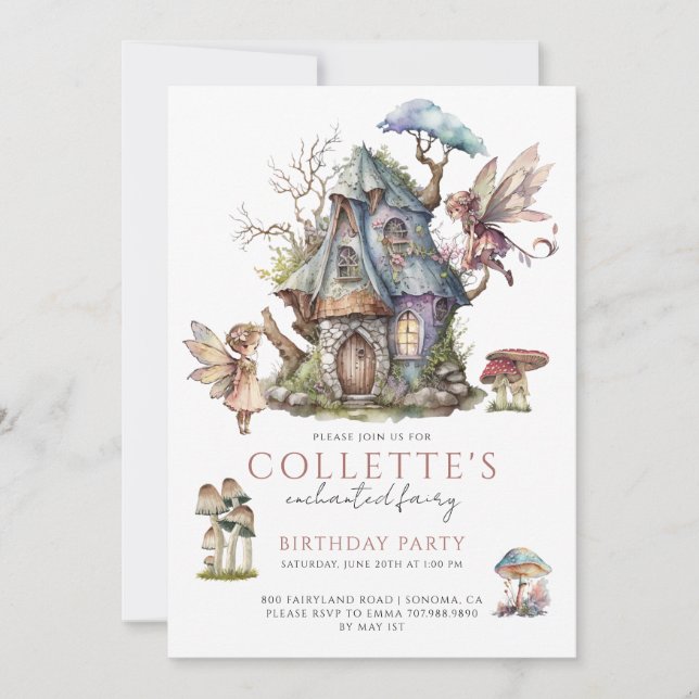 Invitation Fée Fée Fille fête d'anniversaire (Devant)