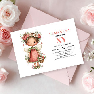 Invitation Fée Fille Anniversaire Magique Rouge Floral Invita