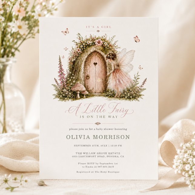 Invitation Fée Fille de la Forêt de Bois Rose Baby Shower (Créateur téléchargé)