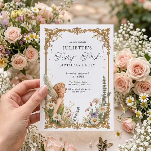 Invitation Fée Fille Premier Anniversaire Jardin Magique (Créateur téléchargé)