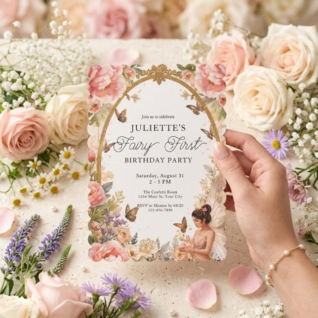 Invitation Fée Fille Premier Anniversaire Jardin Magique (Créateur téléchargé)