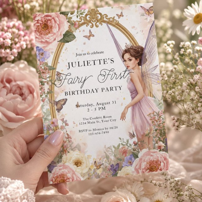 Invitation Fée Fille Premier Anniversaire Jardin Magique (Créateur téléchargé)