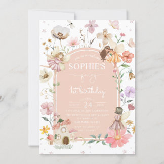 Invitation Fée fleur sauvage 1ère fête d'anniversaire
