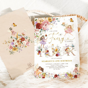 Invitation Fée Fleur sauvage colorée Princesse 4e anniversair