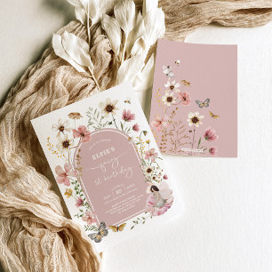 Invitation Fée Fleur sauvage rose Premier anniversaire Garden