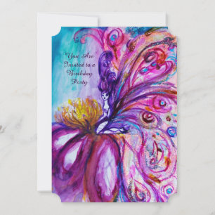 INVITATION FÉE FLEUR WHIMSICALE MIGNONNE EN ROSE, ÉCLATS D'OR