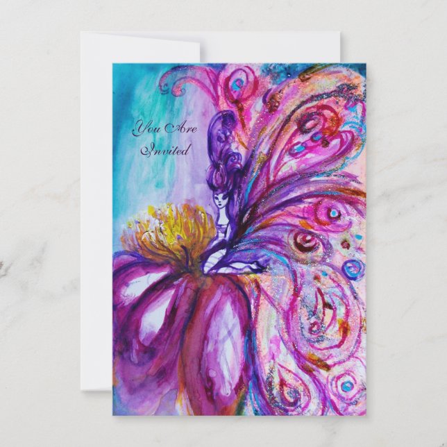 INVITATION FÉE FLEUR WHIMSICALE MIGNONNE EN ROSE, ÉCLATS D'OR (Devant)