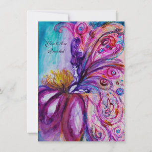 INVITATION FÉE FLEUR WHIMSICALE MIGNONNE EN ROSE, ÉCLATS D'OR